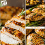 Juicy golden baked chicken breast served on a plate for Healthy Easy Meals For Family.
